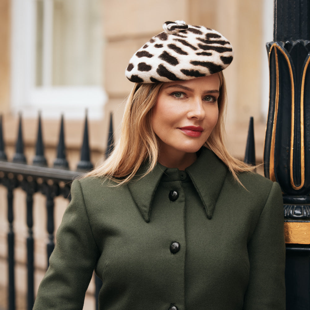 Animal print felt beret pillbox