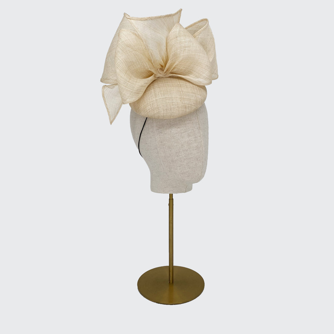 Fine straw pillbox with rolled grazia bow