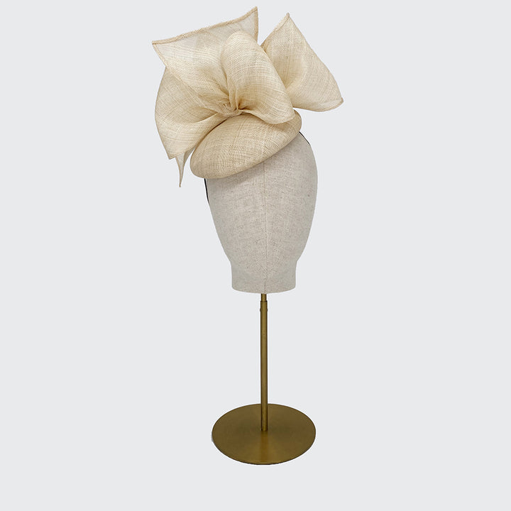 Fine straw pillbox with rolled grazia bow
