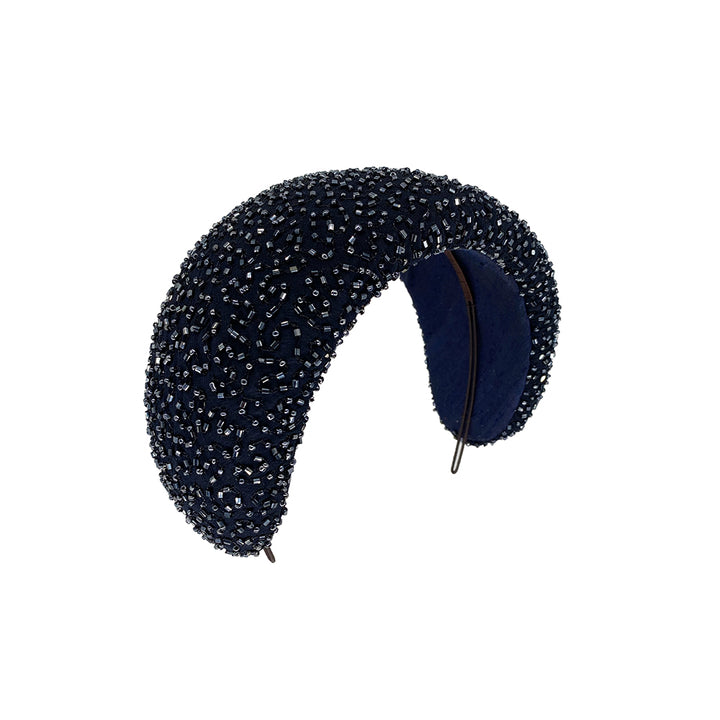 Navy silk beaded wide headpiece
