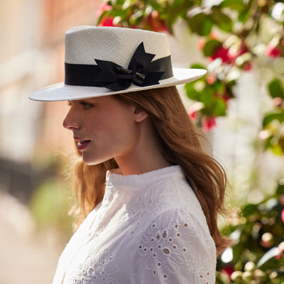 White panama trilby with bow
