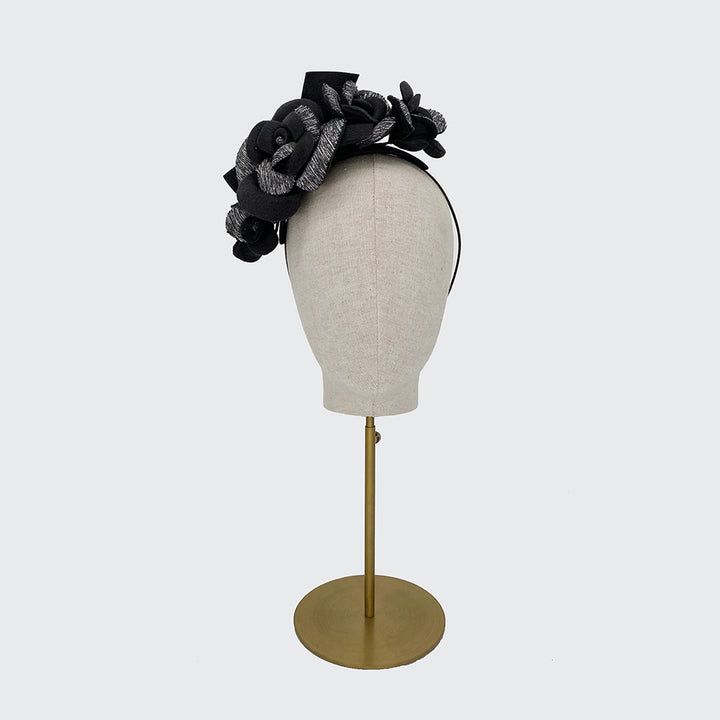 Grey felt and textured cotton camellia headband