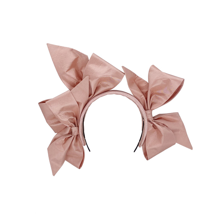 Coral straw headband with taffeta bows