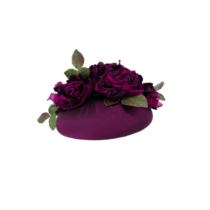 Deep purple silk flower pillbox