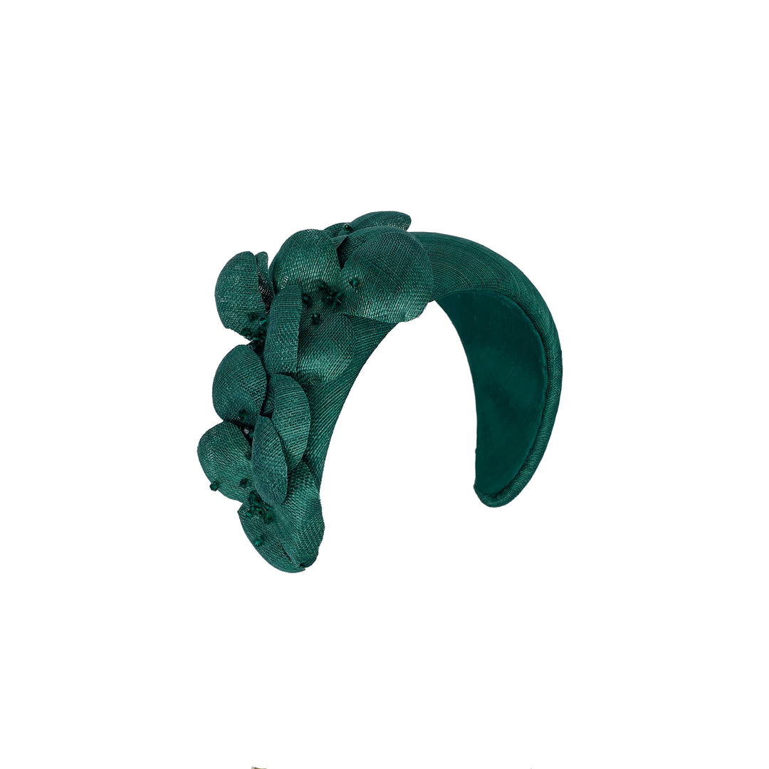 Green fine straw headband with grazia flowers