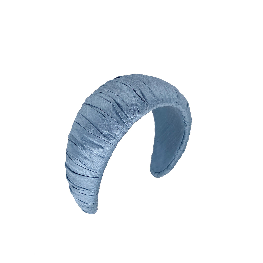 Pale blue pleated silk headband