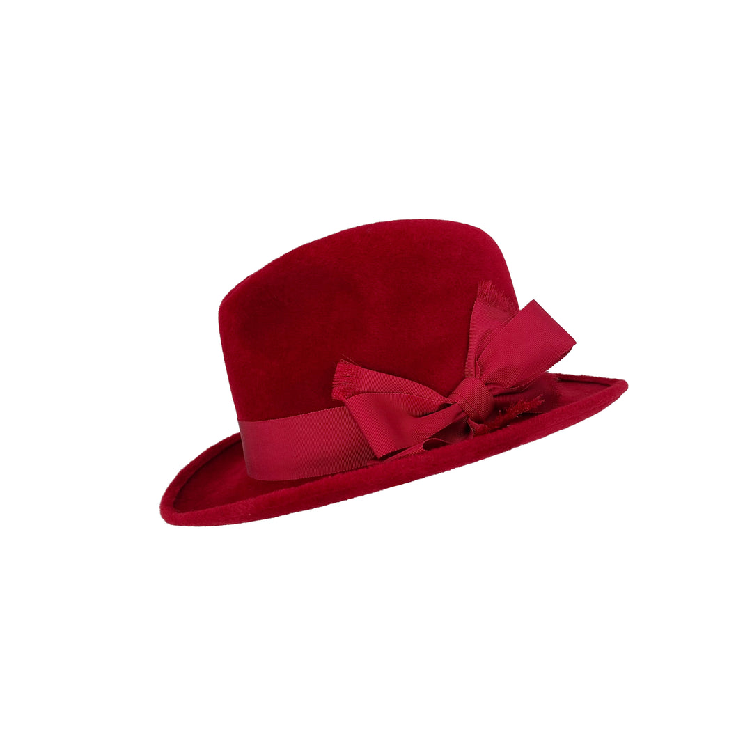 Red velour felt Homburg with grosgrain bow