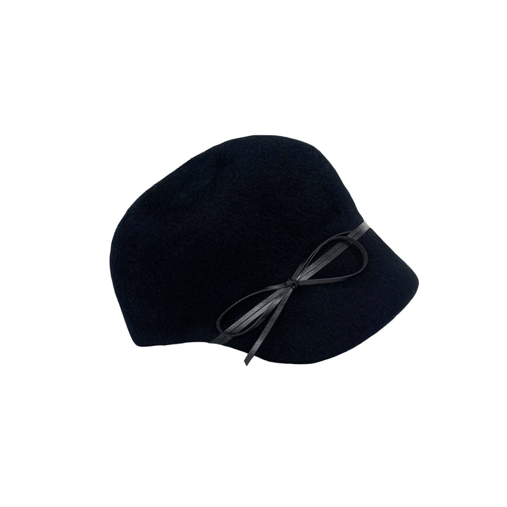 Black velour felt cap with skinny bow