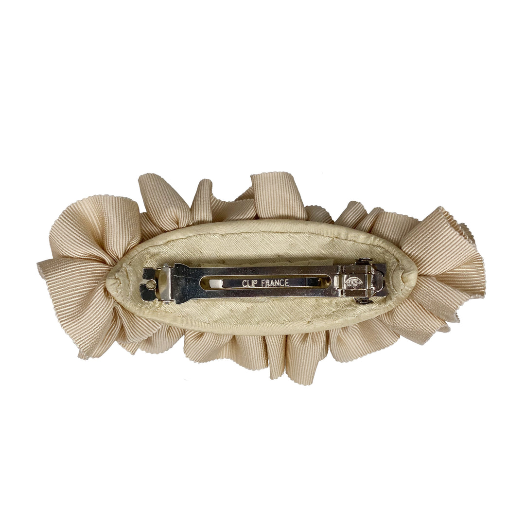 Cream ruched grosgrain hair clip