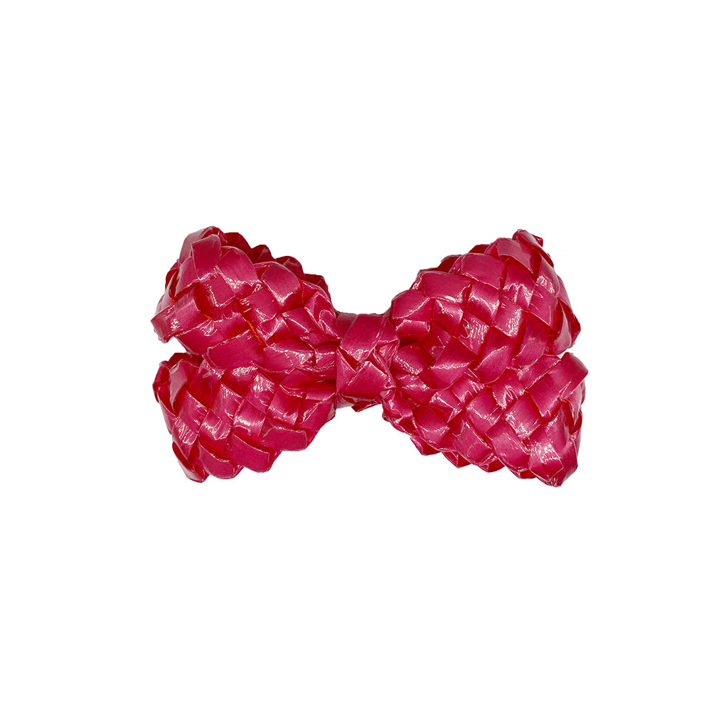 pink patent straw bow hair clip