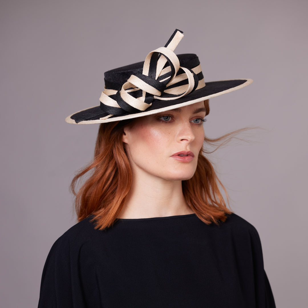 Black and natural straw boater