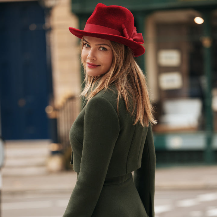 Red velour felt Homburg with grosgrain bow