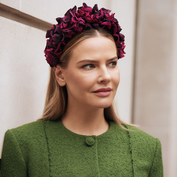 Deep pink silk flower headband