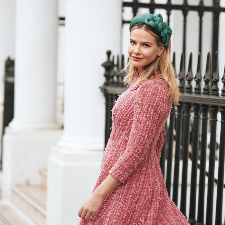 Green fine straw headband with grazia flowers