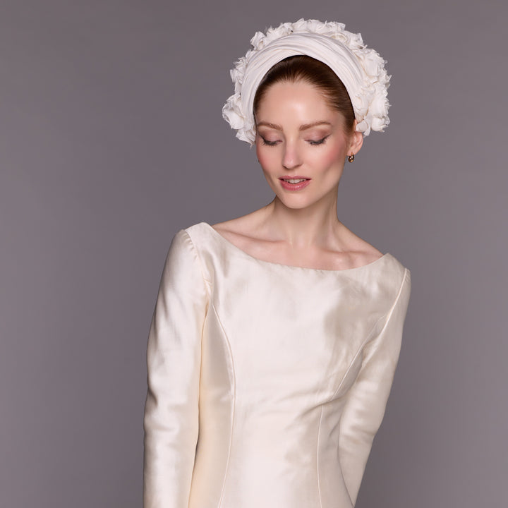 Ivory turban crescent with silk flowers