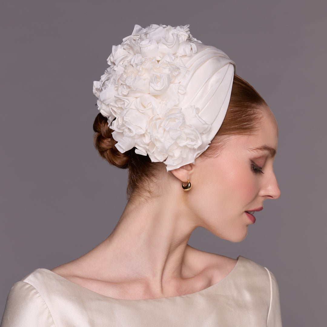 Ivory turban crescent with silk flowers
