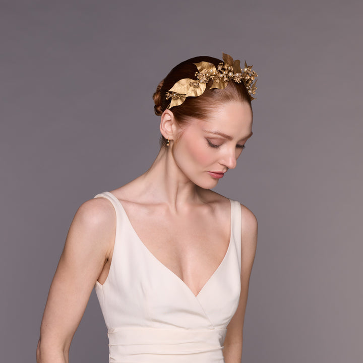 Gold and pearl delicate flower headdress
