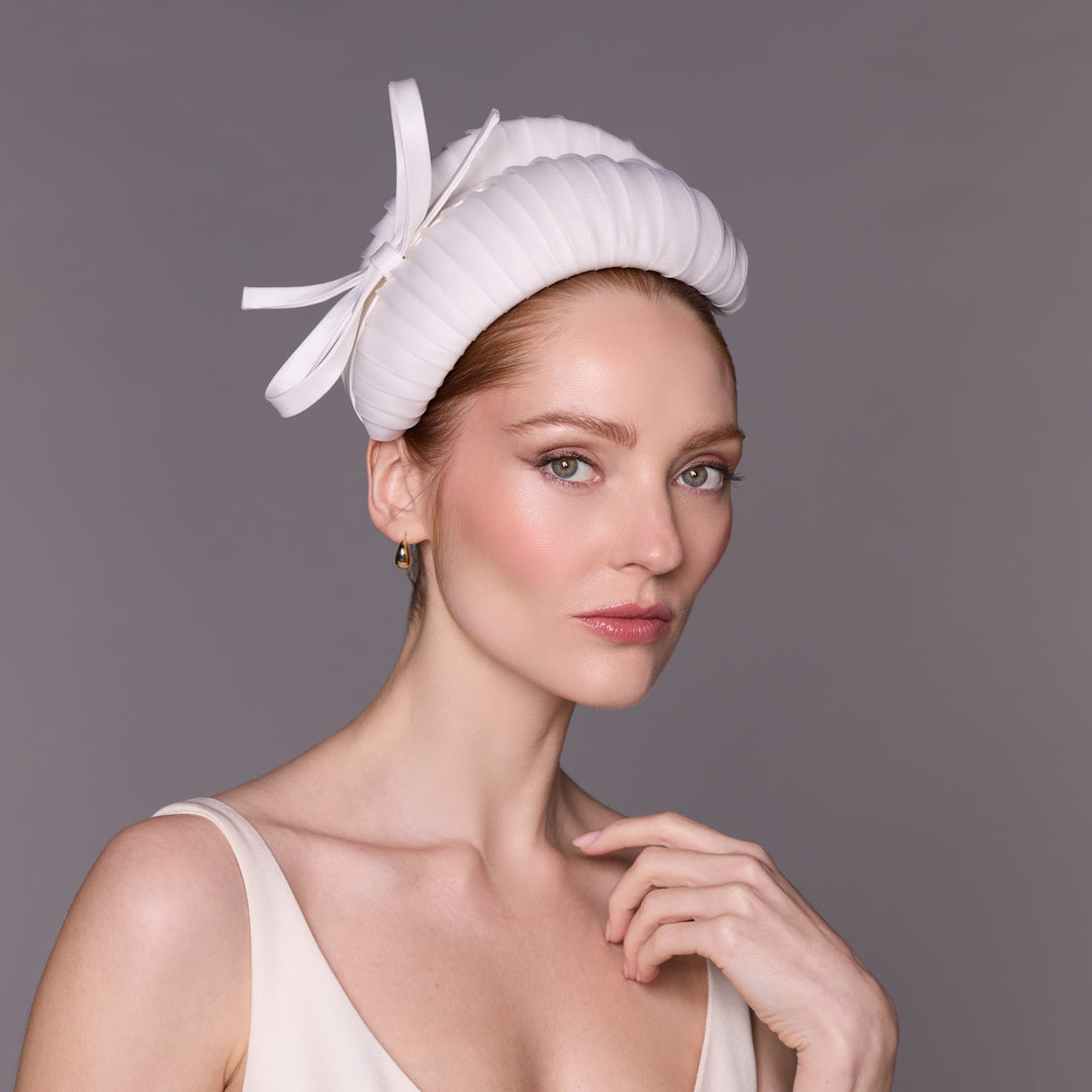Ivory organza pleated Serena with bow