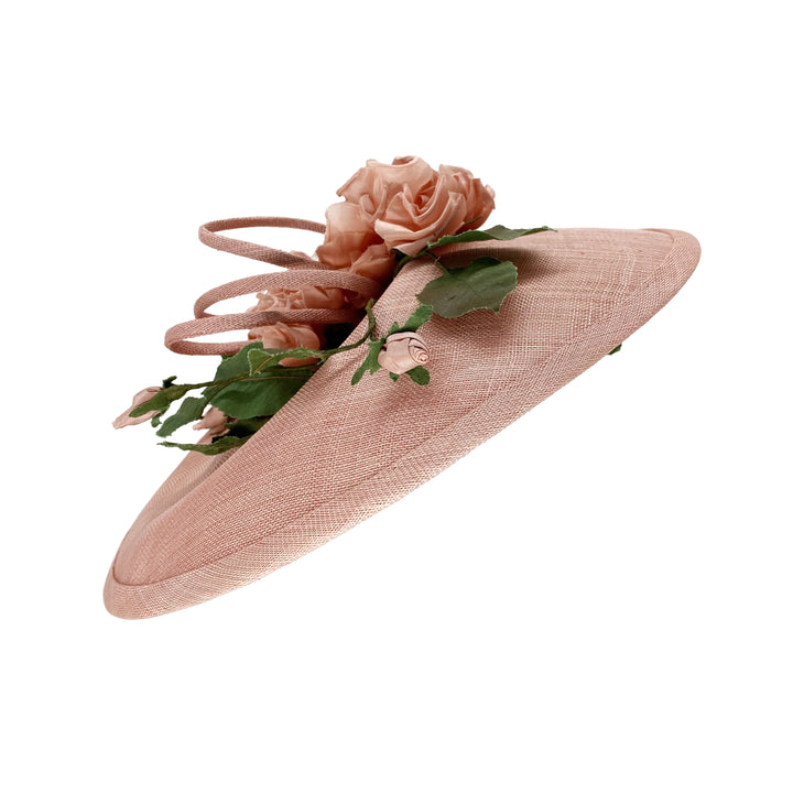 Coral pink dimple disc with handmade silk flowers