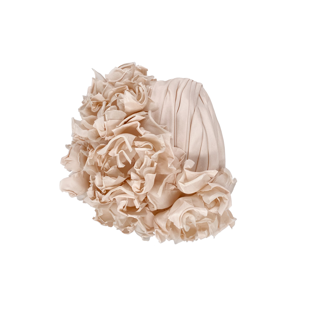 Nude silk turban crescent with petals