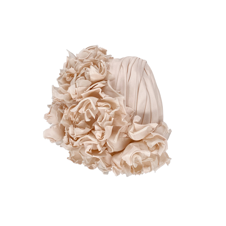 Nude silk turban crescent with petals