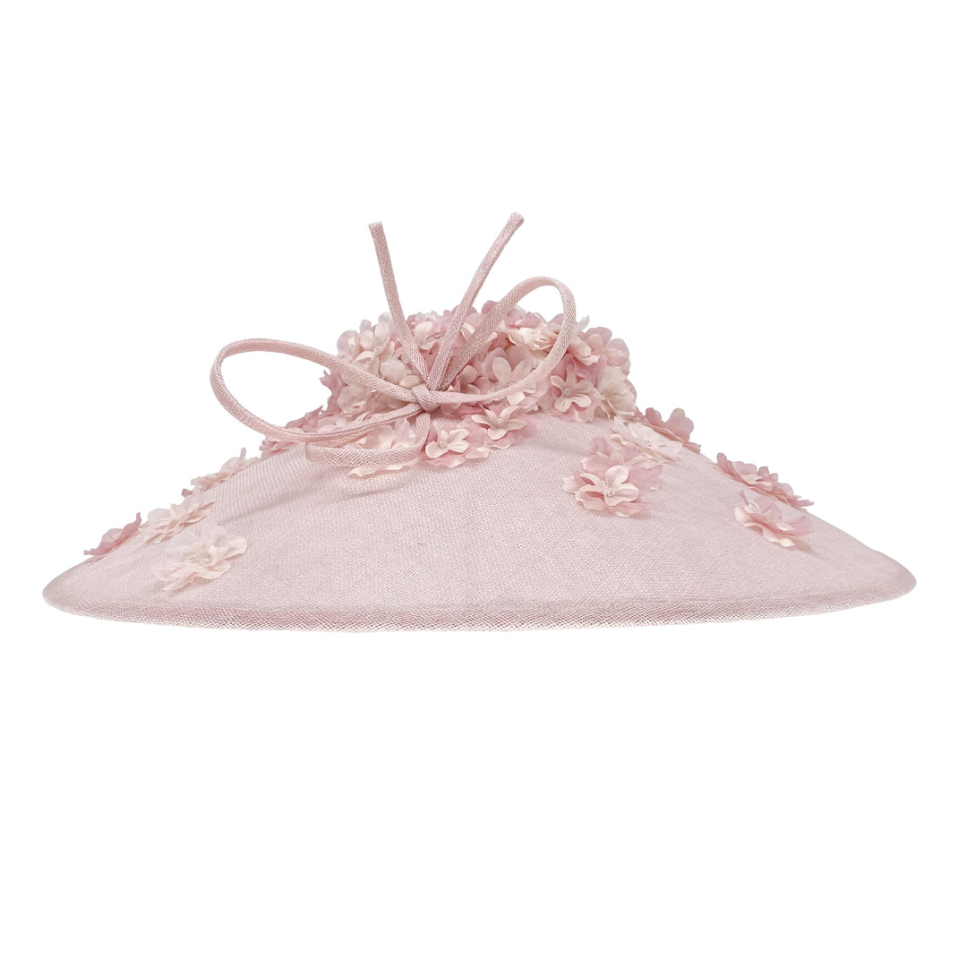 Pale pink cut through downbrim with delicate flowers