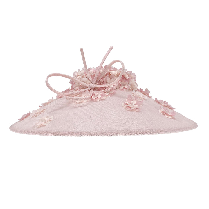 Pale pink cut through downbrim with delicate flowers