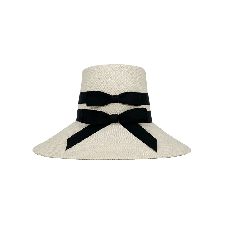 Photo of a panama tall crown downbrim with two black bows