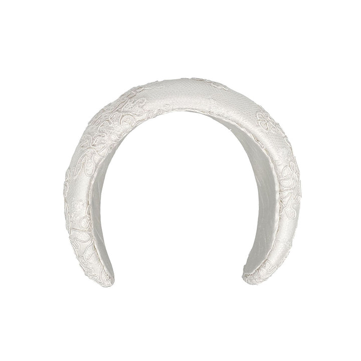 Ivory silk headband with lace overlay