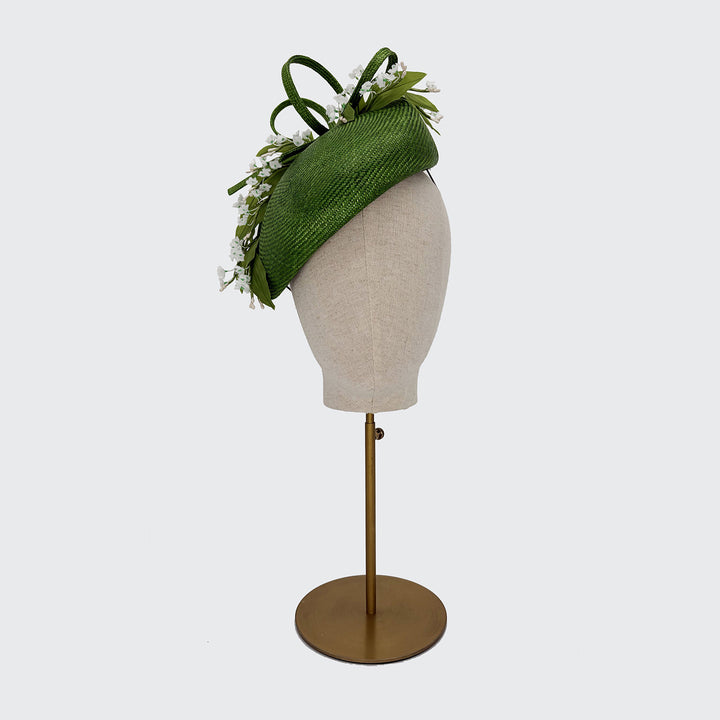 Green raised blocked beret with Lily of the Valley