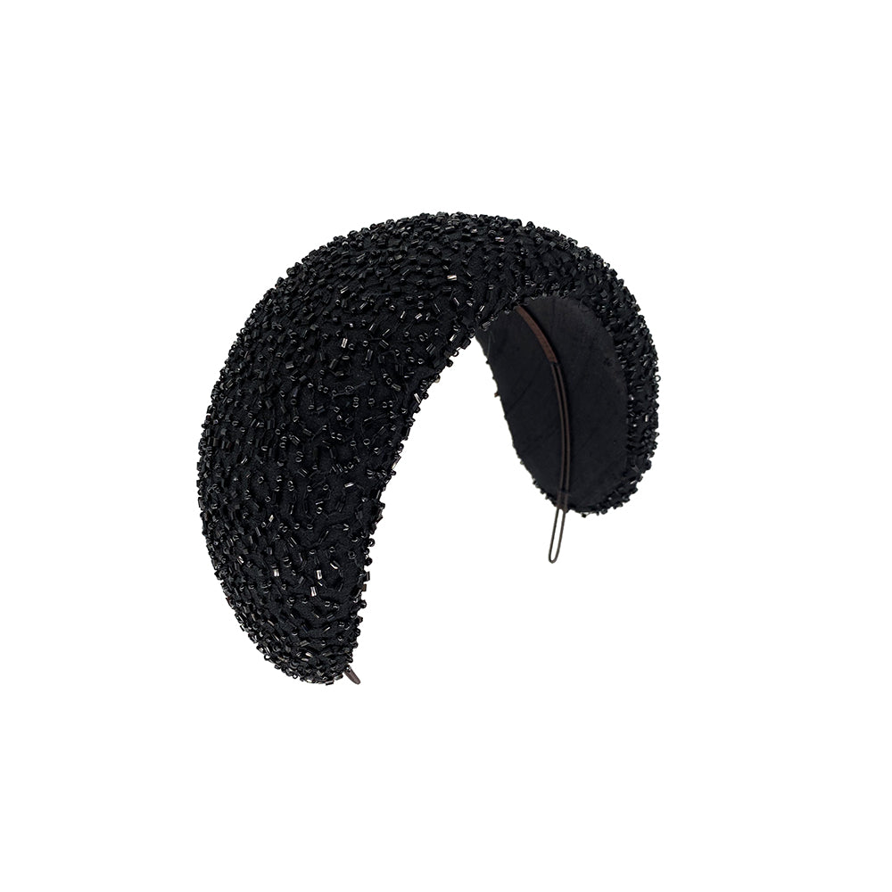 Black silk beaded wide headpiece