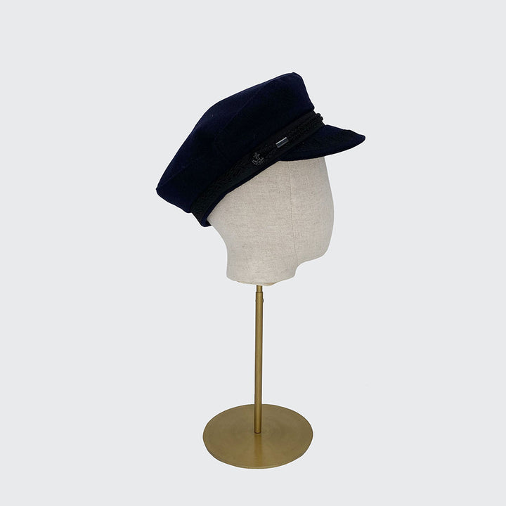 Navy Breton cap with braid detail