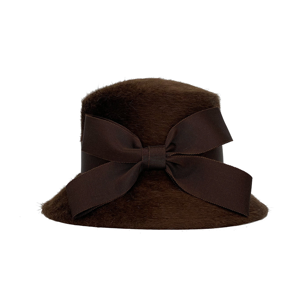Chocolate brown melusine bucket hat with bow