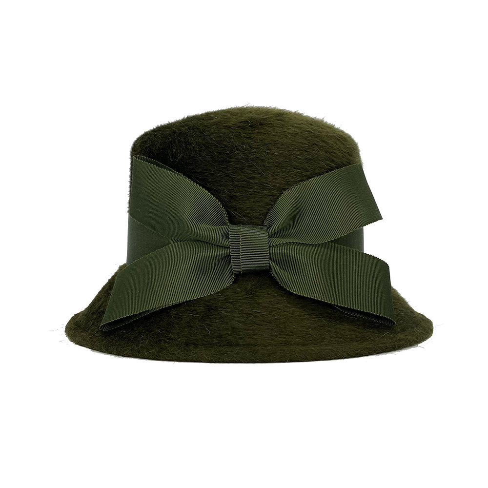 Olive green melusine bucket hat with bow