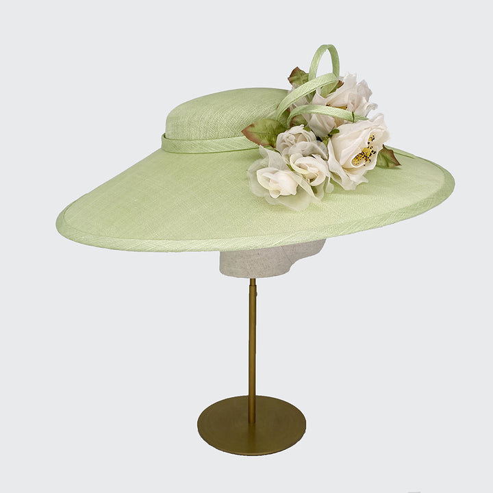 Pale green downbrim with ivory flowers