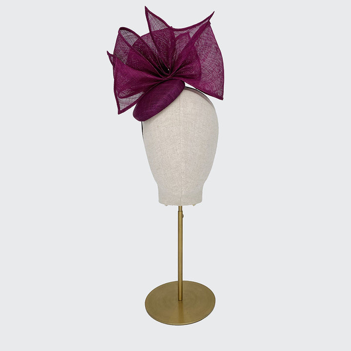 Plum fine straw mini pillbox with bows