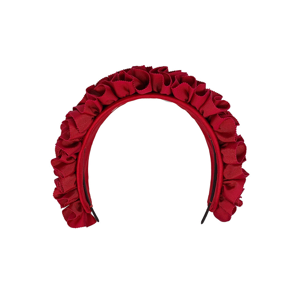 Red ruched grosgrain ribbon headband