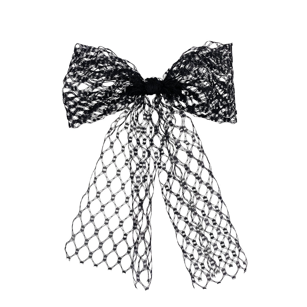 Black veiling bow hair clip