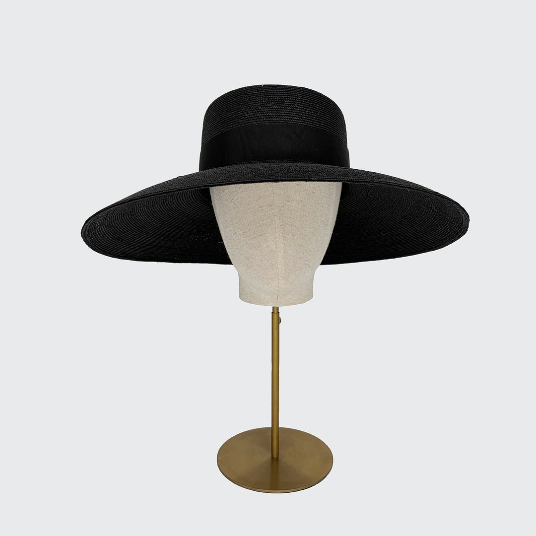 Black fine Italian straw downbrim with bow