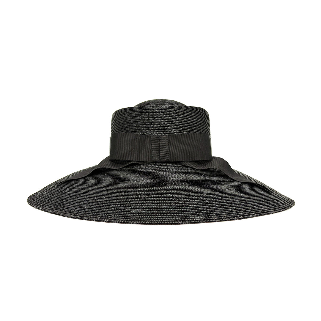 Black fine Italian straw downbrim with bow