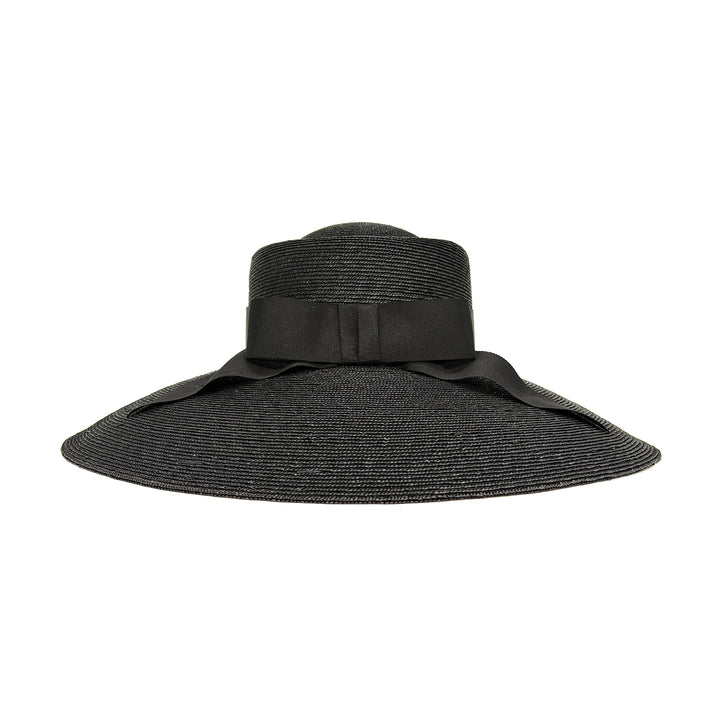 Black fine Italian straw downbrim with bow