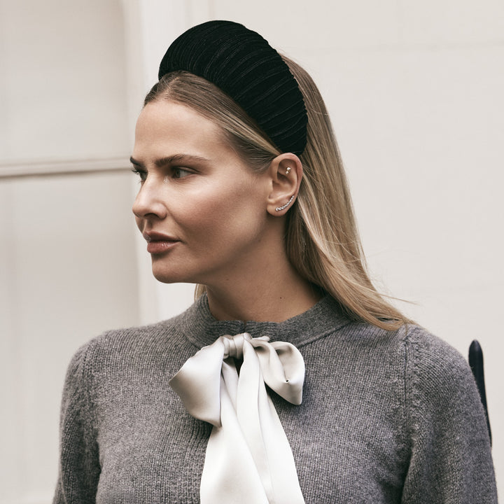 Black pleated velvet headband