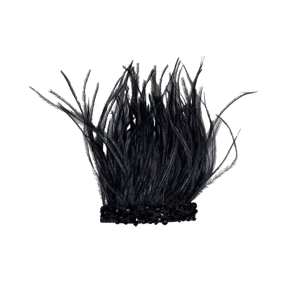 Black crystal barrette with ostrich feathers