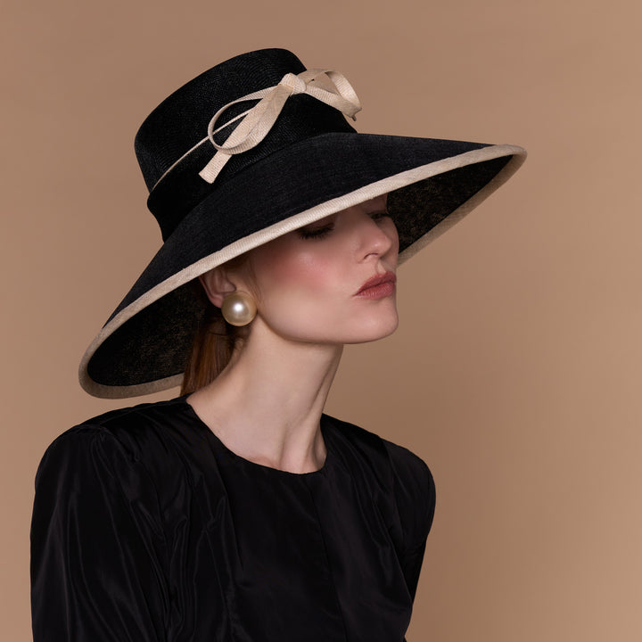 Tall crown downbrim with natural bow