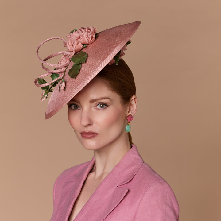 Coral pink dimple disc with handmade silk flowers