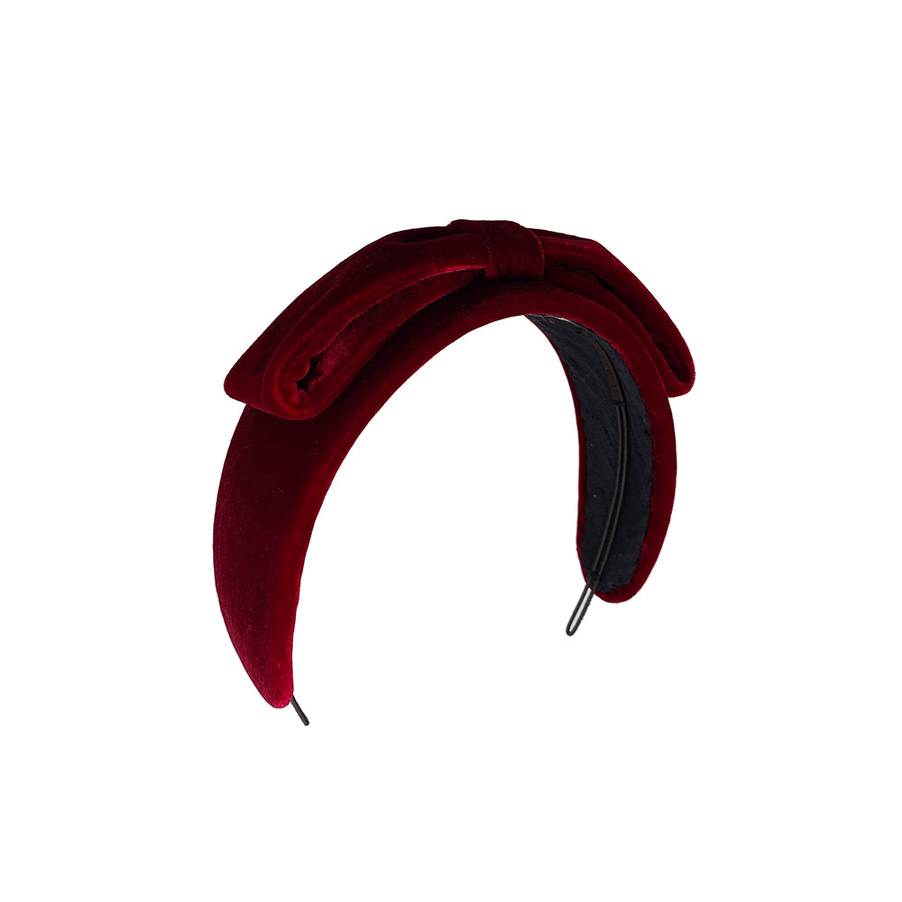 Deep red velvet headband with bow