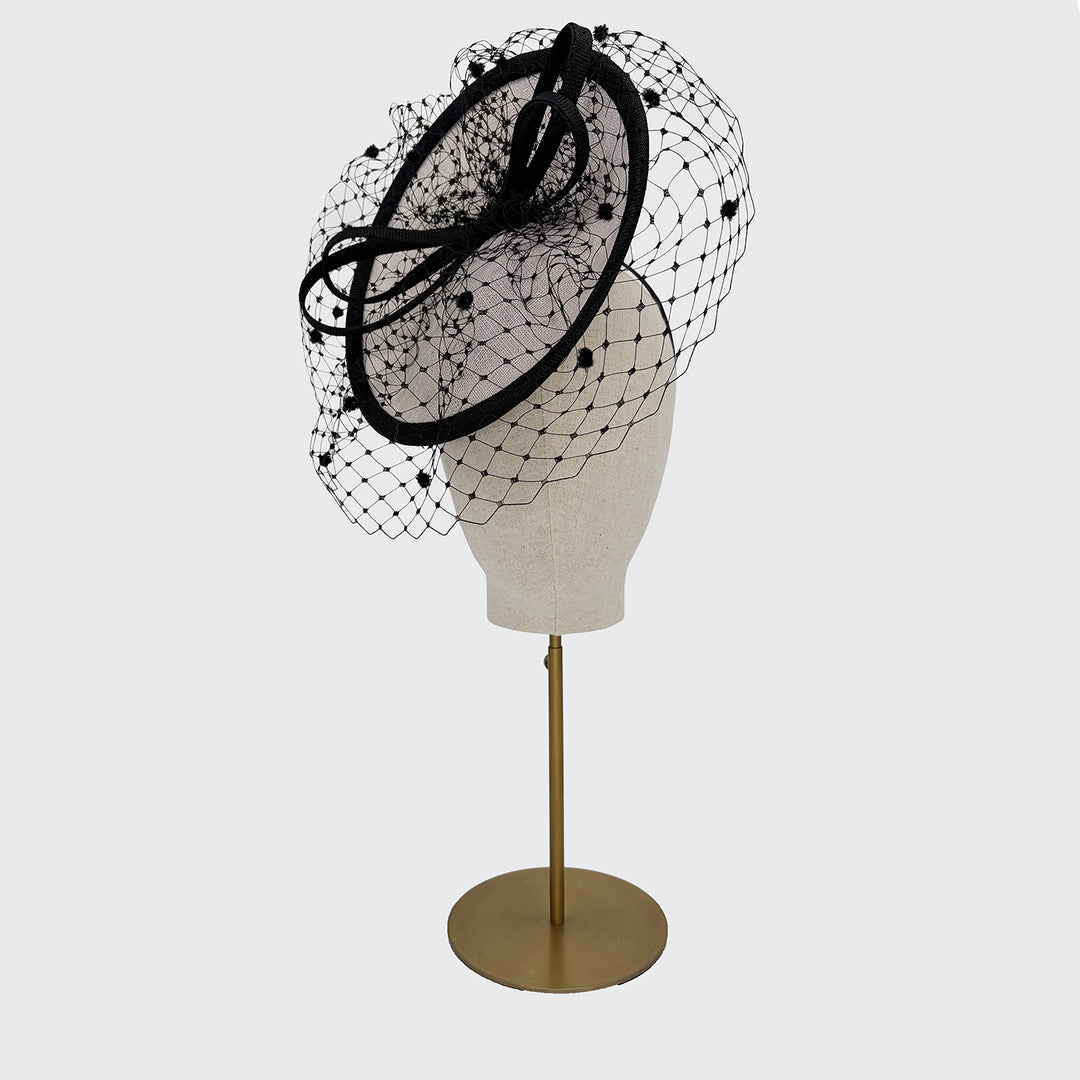 Grey and black disc with spot veiling and bow
