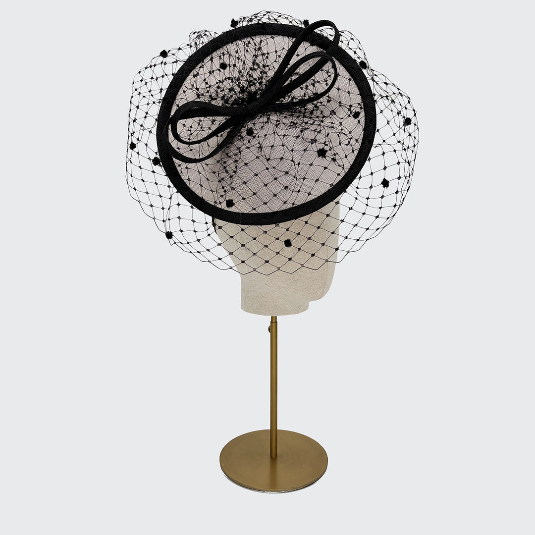Grey and black disc with spot veiling and bow