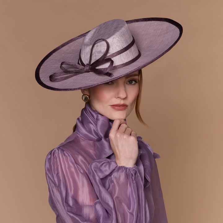 Lilac slanted fedora with contrast bow