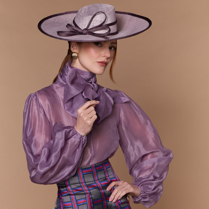 Lilac slanted fedora with contrast bow